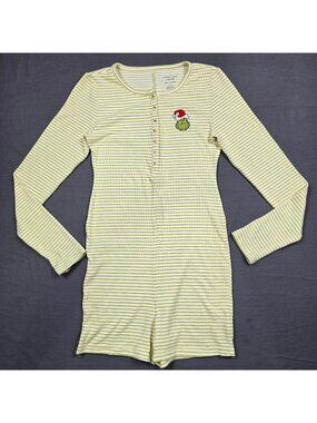 American Eagle Small Lounge Bodysuit Romper Green Striped Grinch Long Sleeve